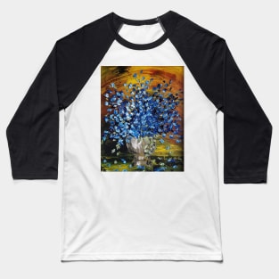 Blue Flowers, Blue Vintage Flowers, Vintage Decor, Blue Flowers on gold, Modern Impressionism, Floral decor, blue decor Baseball T-Shirt